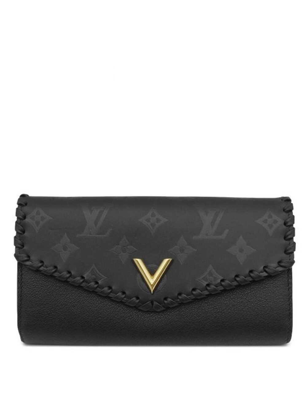 Louis Vuitton Wallet Portefeuille Very Leather Black Gold Flap